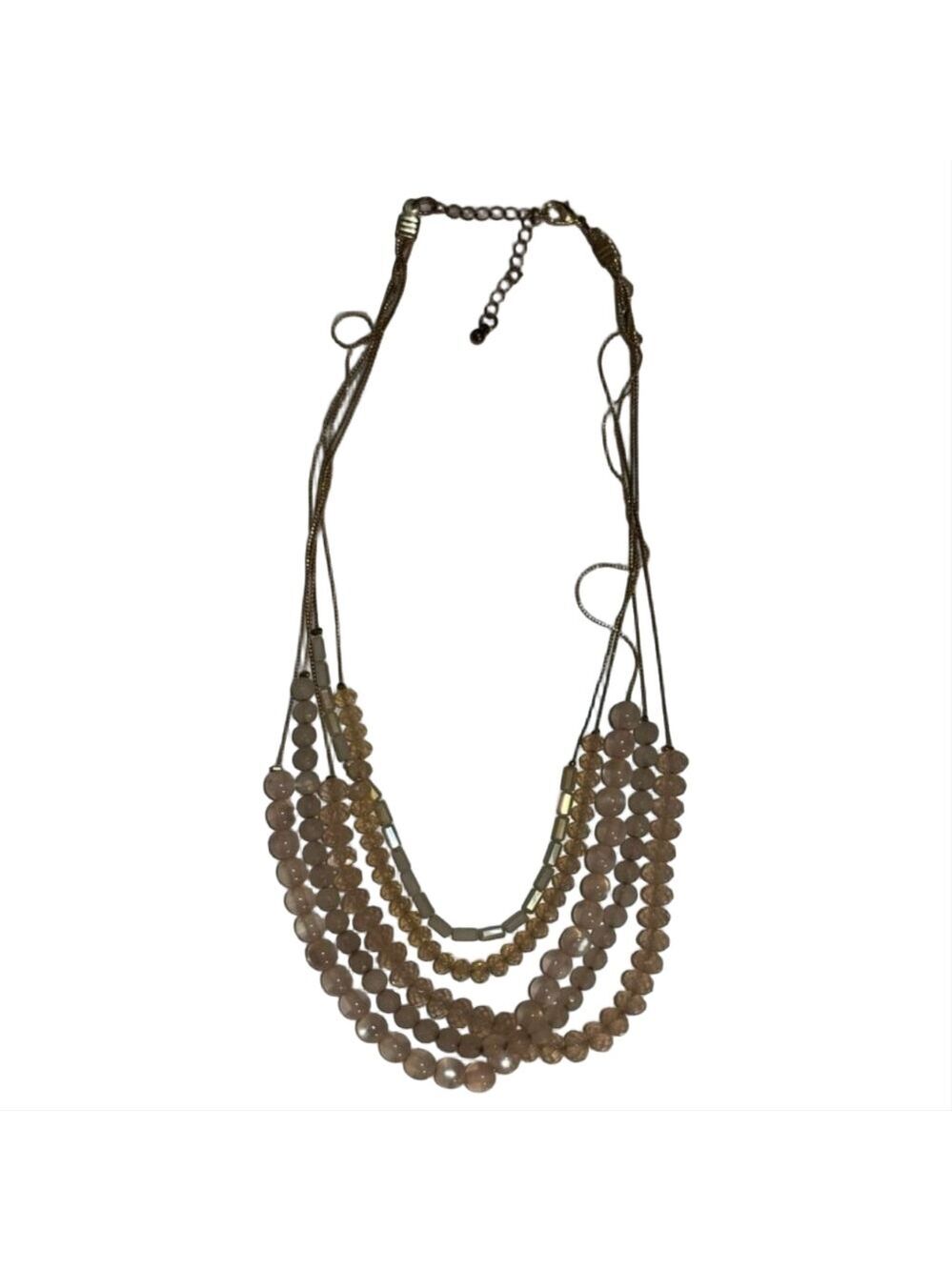 5 Strand Rose Quartz Beaded Gold Tone Necklace